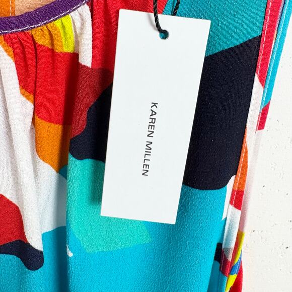 Karen Millen Womens Abstract Woven Shell Top Sleeveless Round Neck Multi 10 - Picture 5 of 12